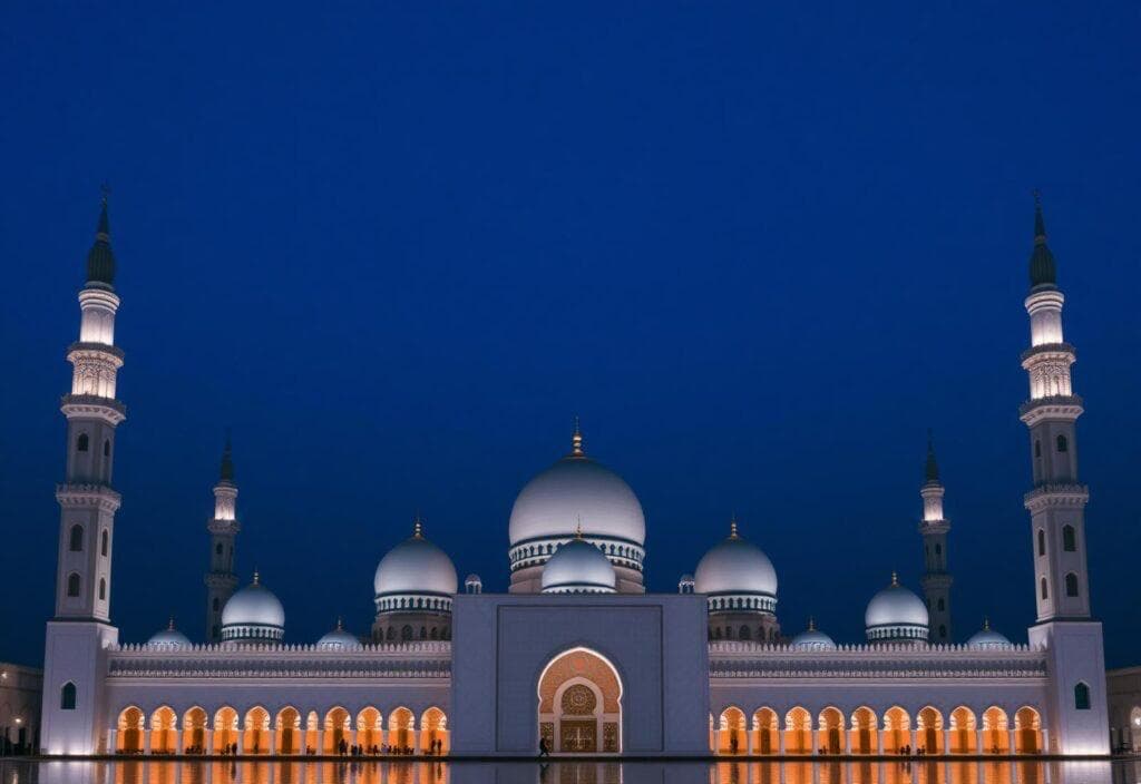 Illuminated mosque at night